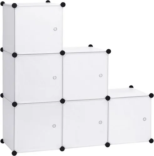 WOLTU DIY Garderobenschrank mit Tür, 6 Fächer - Bücherregal und Aufbewahrungssystem, robuster Kunststoff mit leichtem Aufbau, ideal für Kleidung, Schuhe und mehr, pflegeleicht und vielseitig einsetzbar.