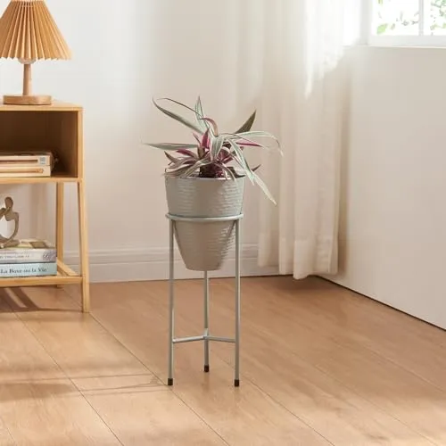 [en.casa] Blumenständer Asten Pflanzenständer mit Blumentopf Metall Grau Blumentopfständer Pflanzenregal 40,5x16 cm Blumensäule für innen