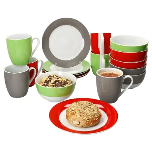 MamboCat Variant Trio 18tlg Frühstücksset - Kaffeeservice für 6 Personen, aus hochwertigem Porzellan, spülmaschinen- und mikrowellengeeignet, ideal für Frühstück und Kaffeepause.