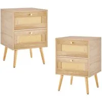 Costway 2er Set Nachttische im Boho-Stil mit 2 Schubladen - Elegante Nachttische aus Rattan im Boho-Stil mit stabilen Massivholzbeinen. Ideal zur Organisation Ihrer Schlafutensilien und zur Verschönerung Ihres Schlafzimmers. Maße: 40 x 40 x 59 cm.