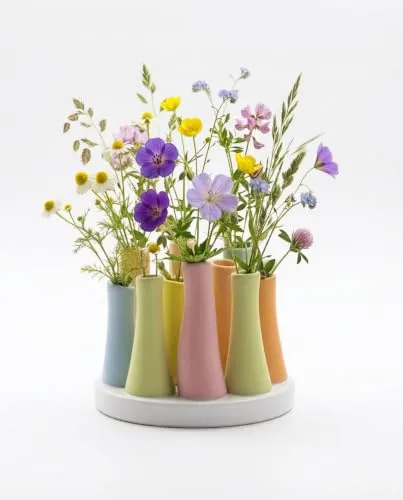 Handgefertigte Keramik Deko Vase Set – Bunt & Weiß, 10er Set