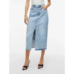 Vila Jeansrock VIJAF HW MIDI DENIM SKIRT-NOOS - Modischer Midi Jeansrock in Light Blue Denim, elastisch und pflegeleicht, ideal für den Sommer. Hoch geschnitten mit praktischen Taschen und Schlitz für mehr Bewegungsfreiheit.