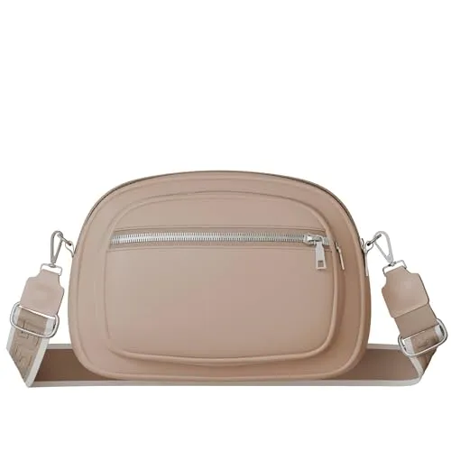 Damen Umhängetasche Vegan Kompakt 30631 Taupe - Beige - Stilvolle Damen Umhängetasche aus hochwertigem veganem Kunstleder. Praktisch und kompakt mit Reißverschluss und verstellbarem Schulterriemen – ideal für den Alltag oder Ausflüge.