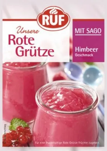 RUF Rote Grütze mit Sago-Perlen, fruchtiges Dessert für heiße Sommertage, glutenfrei & vegan, 129 g