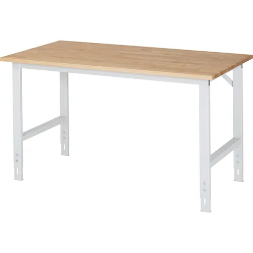 Rau Arbeitstisch Tom, höhenverstellbar 150 x 76-108 cm - Hochwertiger Arbeitstisch aus Buche-Massivholz, manuell höhenverstellbar bis 32 cm und mit einer Traglast von 500 kg, ideal für Werkstätten.