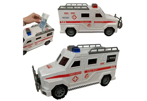 COIL Spardose Elektronisches Spardose, Sparschwein, Krankenwagen, Safe, Sparschwein, Banknoten und Münzen, Soundeffekte, Maße:32x12,5x16 cm