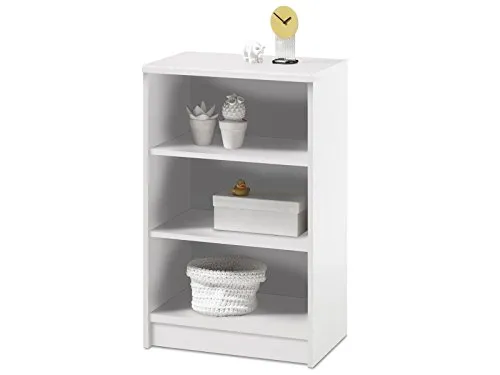 möbelando Regal Olli I – Weißes Standregal für Bücher und Deko - Komfortables Standregal mit 2 Einlegeböden und großzügiger Ablagefläche. Ideal für Bücher und Dekoration, leicht und stabil, einfach aufzubauen.