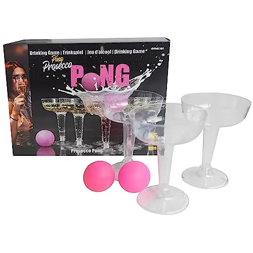 Amscan - Trinkspiel Prosecco Pong, 12 Becher, 3 Bälle, Saufspiele, Partyspiel