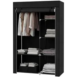 MODFU Stoffschrank Schwarz – Faltbarer Kleiderschrank mit 6 Fächern, 103x43x162,5 cm - Platzsparender Stoffschrank in eleganter Vliesoptik. Ideal für Schlafzimmer, WG oder Camping – bietet Stauraum durch 1 Kleiderstange und 6 Fächer für Ordnung und Übersichtlichkeit.