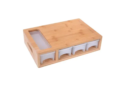 GRÄWE Schneidbrett Bambus mit Schüben - Schneidebrett aus hochwertigem Bambus mit 4 praktischen Schüben zur direkten Sortierung und Aufbewahrung von Lebensmitteln. Ideal für effizientes Kochen in jeder Küche.