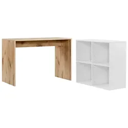 mokebo Schreibtisch Die Produktiven – PC Tisch klein in Eiche/Weiß mit 4 offenen Fächern