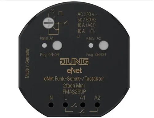 Jung FMAS26UP Funk-Aktor 2-kanalig - Smart Home Steuerung für Beleuchtung und Motoren, mit unabhängiger Schaltung zweier elektrischer Lasten und umfangreichen Programmiermöglichkeiten über eNet-Server.
