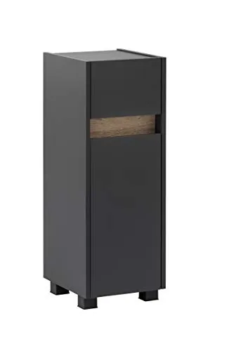 Schildmeyer Midischrank 146314 Cosmo, anthrazit - Hoch- & Midischrank fürs Bad, modern mit 1 Tür und 1 Schubkasten, wahlweise Türanschlag, grifflose Türöffnung und einfache Montage – ideal für platzsparende Aufbewahrung.