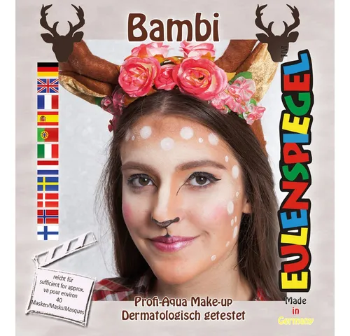 Eulenspiegel Kostüm Schminkset - Bambi - Make-Up mit Zubehör - Kreatives Schminkset in Braun, Rosa und Schwarz, ideal für fantasievolle Kostüme. Perfekt für jede Verkleidung und sorgt für einen tollen Auftritt!