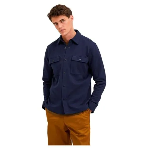 SELECTED HOMME Men's SLHJACKIE Sweat Jacket - Navy Blazer, S - Funktionsjacke mit durchgehender Druckknopfleiste und zwei praktischen Brusttaschen für einen lässigen Look und hohen Tragekomfort.