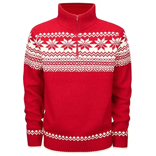 Brandit Norwegian Troyer XL - Roter Pullover für Herren - Skandinavischer Design-Pullover mit charakteristischem Fair-Isle Muster, zeitlos und warm, ideal für kalte Tage. Hochwertiger Strick mit hohem Kragen und Reißverschluss.