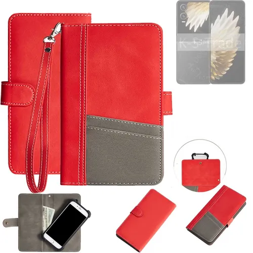 Schutzhülle für Tecno Phantom V Flip2 rot + grau Wallet Case Bookstyle Hülle