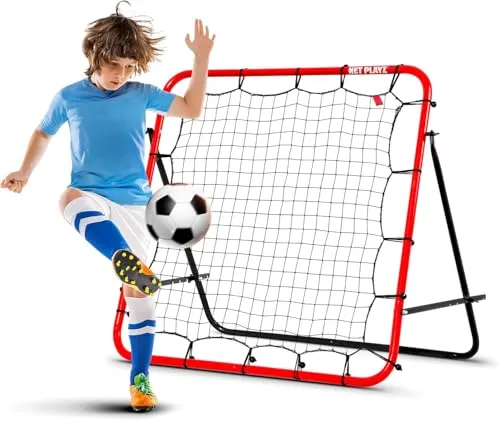 NET PLAYZ Rebounder für Fußball, 100 x 100 cm, Rebound Netz | Prellwand | Hilfsmittel und Ausrüstung für das Geschicklichkeitstraining für alle Altersgruppe, 6 einstellbare Winkel
