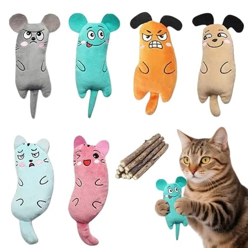 CaiTang Katzenminze Spielzeug, 6 Stück Katzen Spielzeug + 10 Stück Katzenminze Sticks Set, katzenminze Kissen, Baldrian Kissen für Katzen