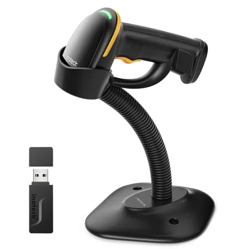 Inateck 2D Barcode Scanner BCST-35 mit intelligentem Ständer - Barcode-Scanner mit 2600mAh Akku, hervorragender Decodierfähigkeit für 1D und 2D Barcodes, ideal für Lagerhäuser und Geschäfte. Unterstützt mehrere Verbindungsmodi und ist äußerst robust.