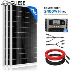 600W 12V Solarpanel Monokristallin Solarmodul Solaranlage Komplettset Solar Set Photovoltaik für Wohnmobil/Haus/Balkon