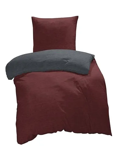 one-home Winter Biber Bettwäsche Meliert Melange Baumwolle Kuschelig Warm Weich Flanell, Größe:3 teilig 200x220 cm, Farbe:Bordeaux/anthrazit