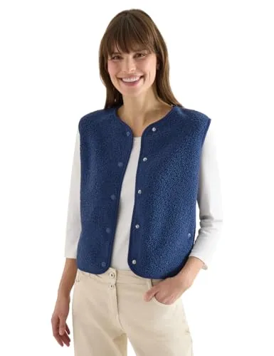 Cecil Weste sporty denim blue XXL - Ärmellose Weste in Wolloptik mit modischer Knopfleiste, ideal für lässige Outfits. Bequeme Passform mit Brustweite von 56,5 cm für optimalen Tragekomfort.