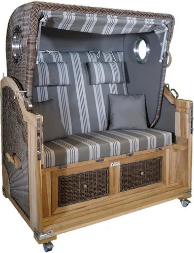 Strandkorb Teak XL grau Multistreifen 2½ Sitzer,koboo,Vollliegemodell Ostseeform