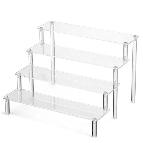 Cozary 4 Tier Acryl Riser Display Regal Ständer, Transparenter Riser Regal, aus 4 mm Starker Acrylplatte, für Figuren Cupcake Make up Kosmetik Dessert Gewürze Organizer Aufbewahrung, 30 x 28 x 20 cm