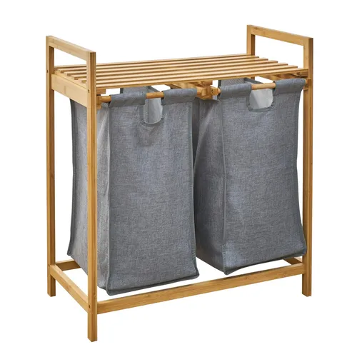 SVITA Wäschekorb SULA - 2-Fächer Wäschesammler mit Ablagefläche - Wäschekörbe mit praktischer Ablagefläche aus Bambus, ideal für Ordnung im Badezimmer oder Schlafzimmer – inklusive 2 herausnehmbaren Wäschesäcken.