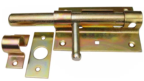 Bolzenriegel 100/16 Türriegel - KeyMet - Türriegel aus verzinktem Stahl in Gelb, ideal für Einzeltüren und Haustüren, bietet hohe Sicherheit und Langlebigkeit.