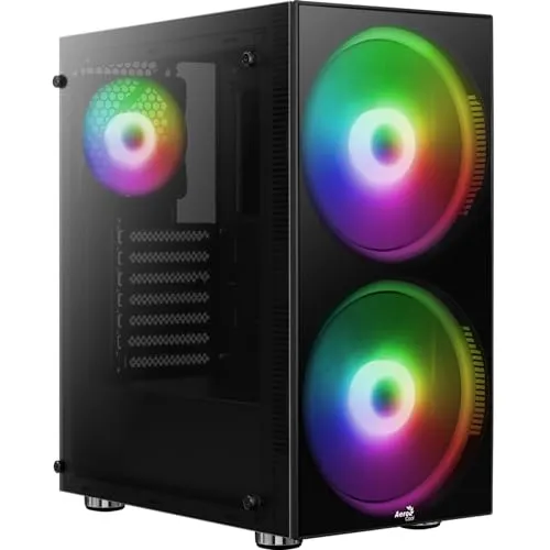 Aerocool Python RGB Midi-Tower - Elegantes Design mit Tempered Glass - PC-Gehäuse mit stilvollem Tempered Glass, ausgestattet mit RGB-LED-Lüftern für beeindruckende Lichteffekte und Platz für leistungsstarke Hardware.