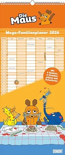 DUMONT Mega-Familienkalender 2026 - Die Maus - Bilderbuch-Kalender mit 6 Spalten für die ganze Familie. Bunt illustriert mit Maus, Elefant und Ente, ideal zur Übersicht und Planung von Terminen.