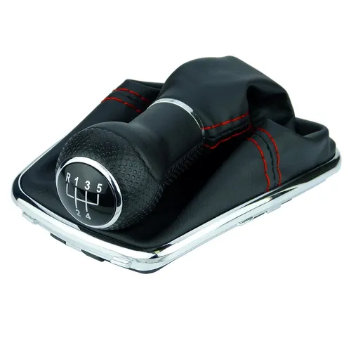 L & P Car Design Schalthebel Schaltknauf Auto Rot f. VW Golf 4 IV Bora m. Chrom Rahmen 23 mm (Set, 1 St., Schaltknauf + Schaltsack + Rahmen), Plug&Play Montage