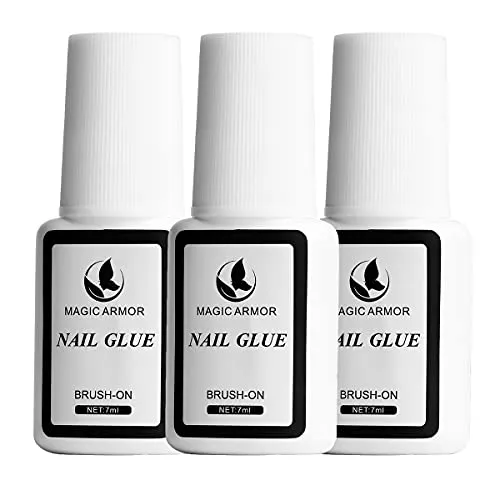 MAGIC ARMOR 3 Flaschen Nagelkleber mit Pinsel 7ml, Nagelkleber für kunstnägel extra stark für tips zum Reparieren von eingerissenen Naturnägeln Professionelle Salon Quality