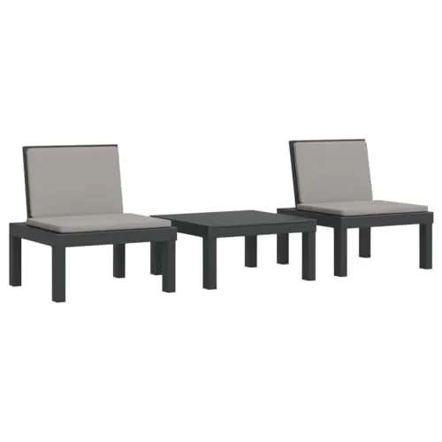 vidaXL Gartenlounge-Set 3-tlg. mit Kissen in Anthrazit - Hochwertiges Gartenmöbel-Set aus strapazierfähigem Polypropylen (PP) mit verstellbarer Rückenlehne in 5 Positionen für höchsten Komfort. Ideal für Garten und Terrasse.