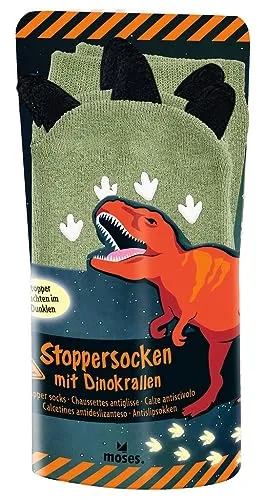 moses. Unisex Kinder Dino Stoppersocken Mit Krallen, Dinosaurier Kindersocken Nachtleuchtenden Stoppern, Rutschfeste ABS-Socken Für Passend Jungen Und Mädchen Schuhgröße 26-42, Grün, 26 EU