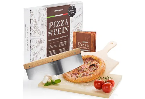 Dimono Pizzastein Backstein Premium Set - Das Dimono Pizzastein Set mit Pizzaschieber und Wiegemesser sorgt für perfekte Pizzen und Brote. Der langlebige Cordierit-Stein speichert Wärme optimal und sorgt für einen knusprigen Boden – ideal für Backofen und Grill.