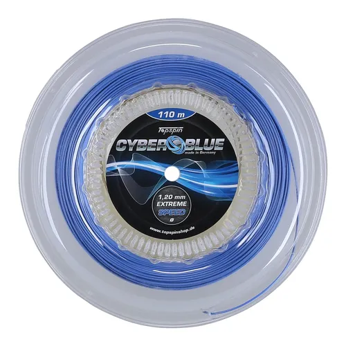 Topspin Tennissaite Cyber Blue 110m Rolle - Topspin Tennissaiten, extrem haltbar und gefühlvoll für bessere Kontrolle und mehr Power. Ideal für anspruchsvolle Spieler, erhältlich in verschiedenen Dicken.