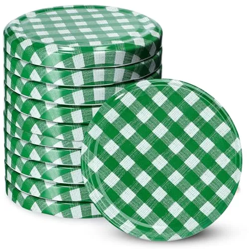 KADAX 10er Set Schraubdeckel Ø 66 mm in Grün kariert – Ersatzdeckel für Einmachgläser & Vorratsgläser, luftdicht & auslaufsicher