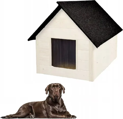 QLS Isolierte Hundehütte aus Holz 101x69 cm - Winterfest & Komfortabel - Hundehütte aus Holz, isoliert für optimalen Kälteschutz, ideal für das ganze Jahr. Mit 40 mm dicken Wänden und Vorhang für zusätzlichen Windschutz.