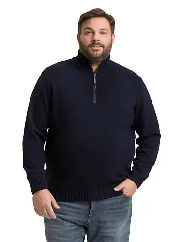 TOM TAILOR Herren 1050726 Plus Size-Troyer Strickpullover mit RIPP-Details, 13160-Knitted Navy Melange, 3XL