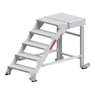 Hymer Treppenpodest 600 mm - Leitern mit großflächiger Plattform für sicheren Stand, rutschsicheren Aufstieg und hohe Stabilität. Ideal für lange Arbeiten, belastbar bis 300 kg.