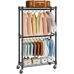 VEVOR Rollbarer Kleiderständer - 136 kg belastbar - Kleiderständer mit 2 Stangen und Ablage, ideal für Schlafzimmer oder Ankleidezimmer. Robuste Stahlkonstruktion und rollbar für flexible Nutzung.