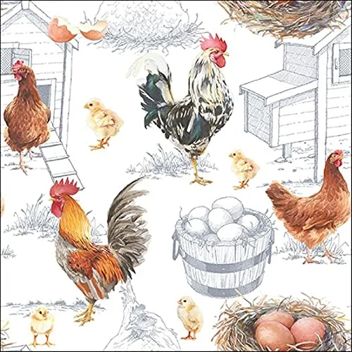 Ambiente Serviette Lunch 33x33cm Motiv: Chicken Farm in beige von Ambiente