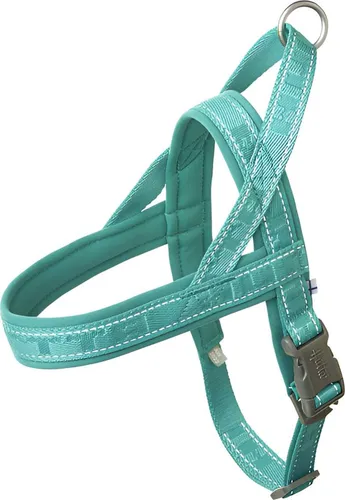 Hurtta ECO Casual Geschirr peacock (petrol) 35-45 cm - Strapazierfähiges Hundegeschirr aus 100% recyceltem Material. Bequeme Neoprenpolsterung und 3M-Reflektoren sorgen für Komfort und Sichtbarkeit beim Spaziergang.