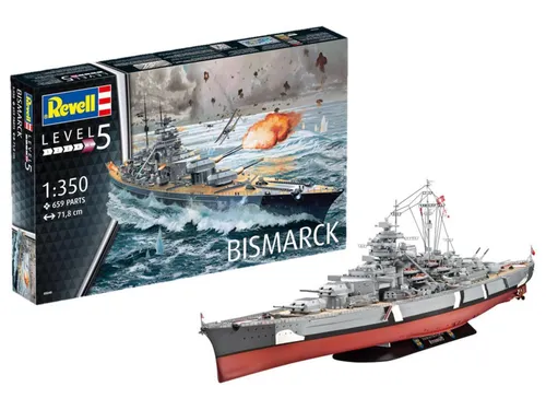 Revell RV05040 Bismarck - Schiffsbausatz 1:350, detailgetreu und ideal für Geschichts- und Modellbau-Enthusiasten