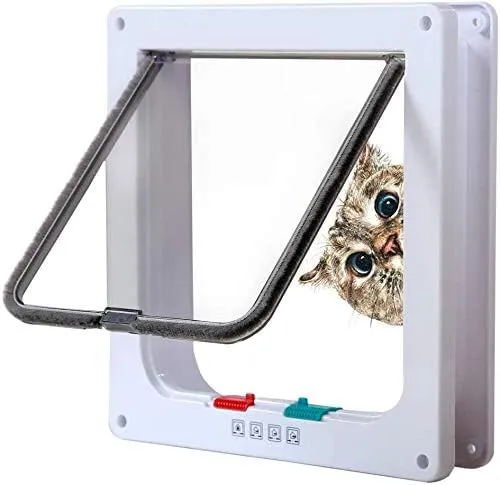 Klassische Katzenklappe, 4 manuelle Verschluss-Optionen L-23,5 * 25 * 5,5cm Weiß
