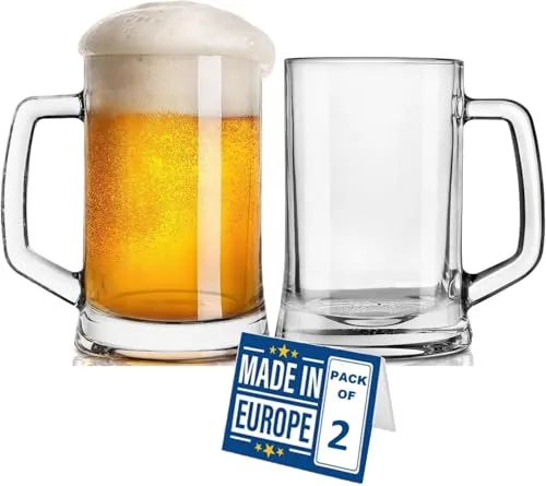 NORDIC SCHILLER Luxus Bierkrug 0,5 Liter 2er Set, Biergläser mit Henkel BLEI FREI Pub Bierglas 0,5L Bierseidel 0,5l, Spülmaschinenfest Bierkrüge für Zuhause, Restaurants und Biergärten, Beer Glasses