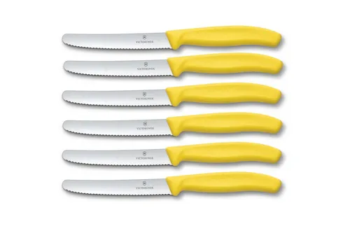 Victorinox Tafelmesser Tafelmesser Set 6-tlg, Swiss Classic, gelbe Griffe, langlebig spülmaschinenfest, präzises Schneiden, ideal für den Alltag